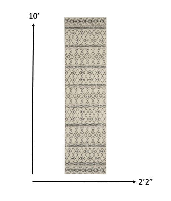 2’ X 10’ Ivory And Gray Berber Pattern Runner Rug