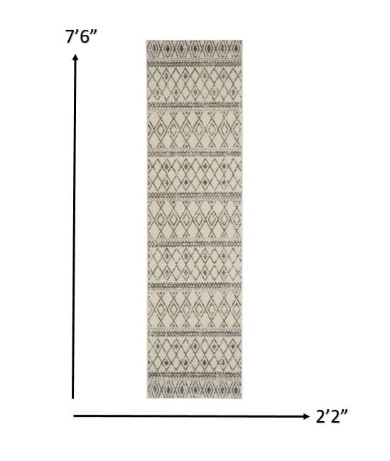 2’ X 10’ Ivory And Gray Berber Pattern Runner Rug
