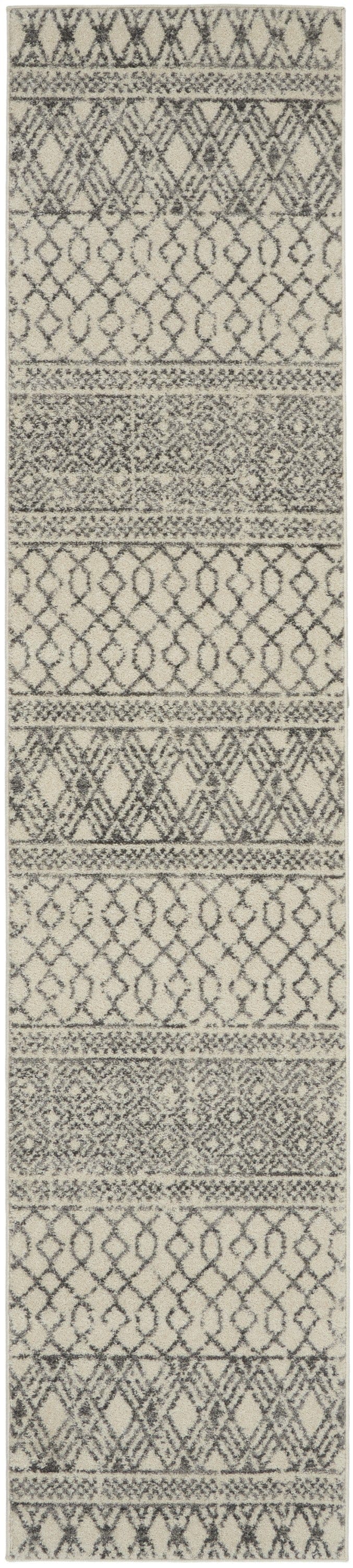 2’ X 10’ Ivory And Gray Geometric Runner Rug