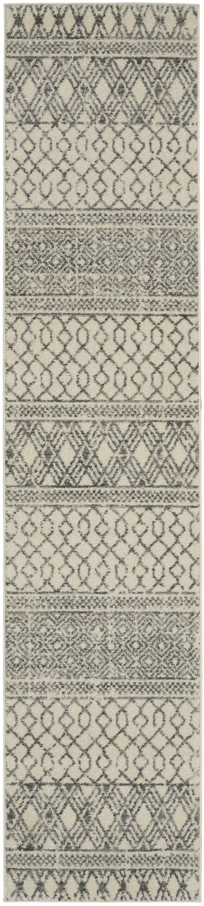 2’ X 10’ Ivory And Gray Geometric Runner Rug