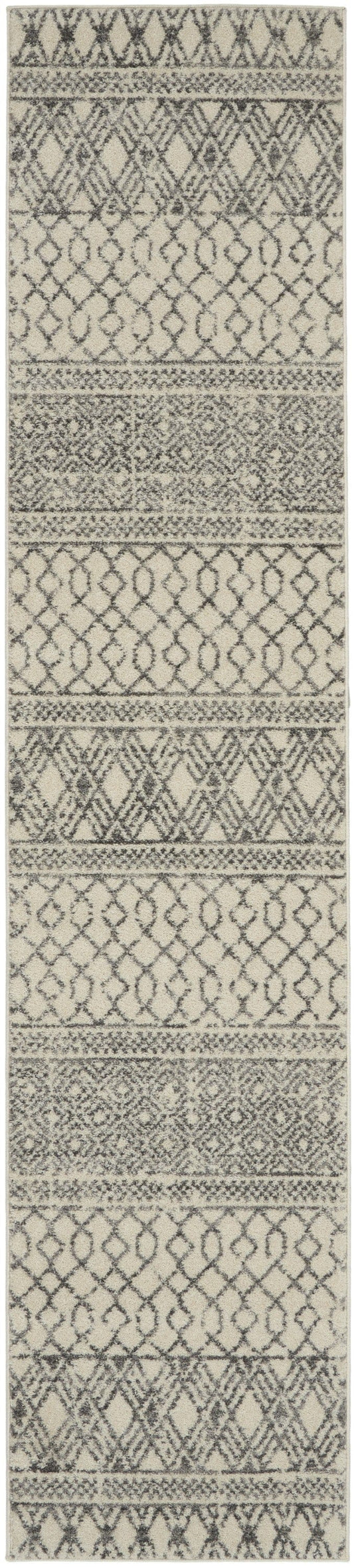 2’ X 10’ Ivory And Gray Geometric Runner Rug