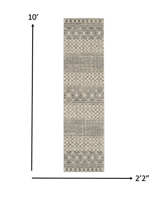 2’ X 10’ Ivory And Gray Geometric Runner Rug