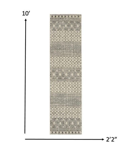 2’ X 10’ Ivory And Gray Geometric Runner Rug