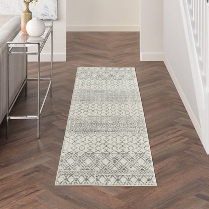 2’ X 10’ Ivory And Gray Geometric Runner Rug