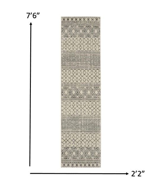 2’ X 10’ Ivory And Gray Geometric Runner Rug