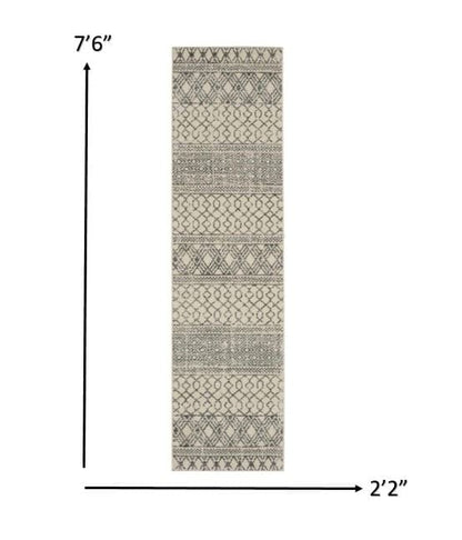 2’ X 10’ Ivory And Gray Geometric Runner Rug
