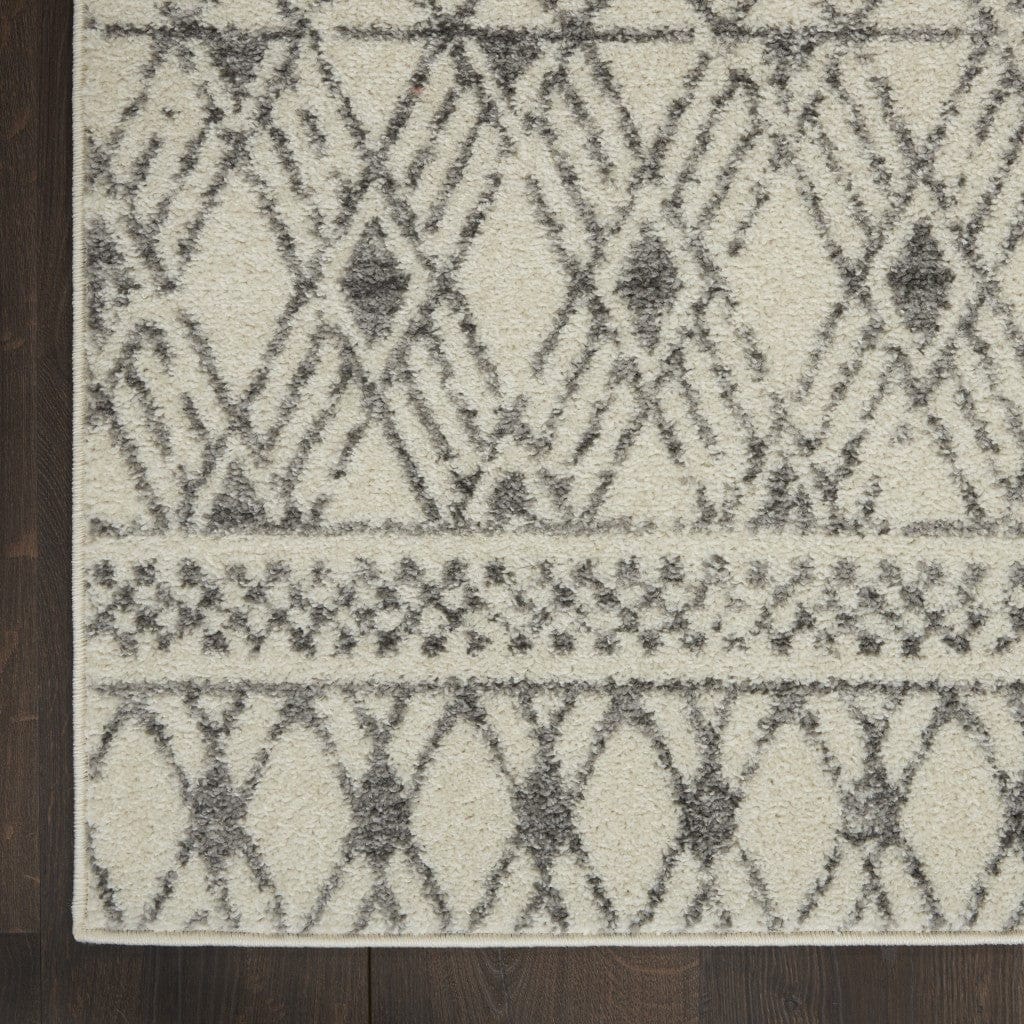 2’ X 10’ Ivory And Gray Geometric Runner Rug