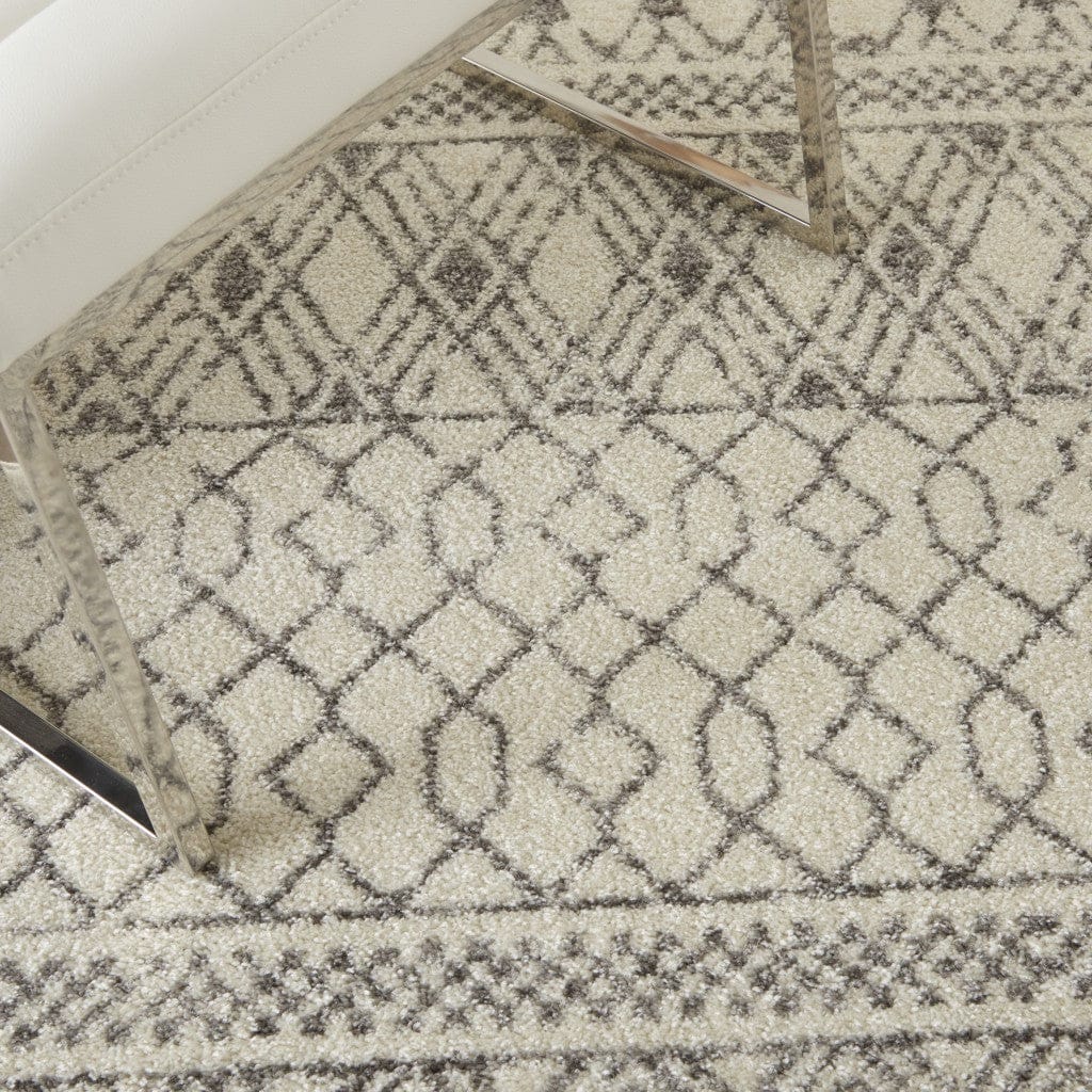 2’ X 10’ Ivory And Gray Geometric Runner Rug