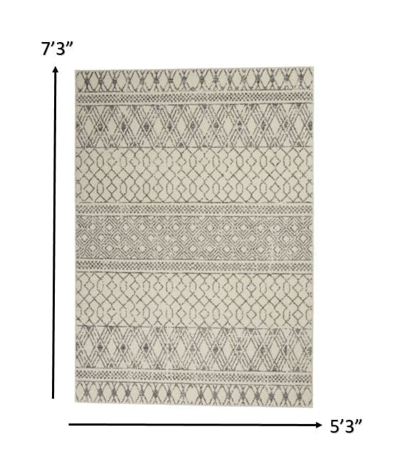 2’ X 10’ Ivory And Gray Geometric Runner Rug