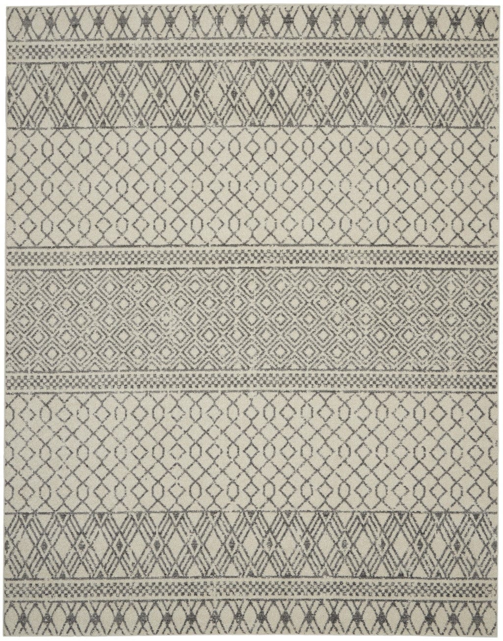 2’ X 10’ Ivory And Gray Geometric Runner Rug