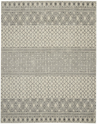 2’ X 10’ Ivory And Gray Geometric Runner Rug