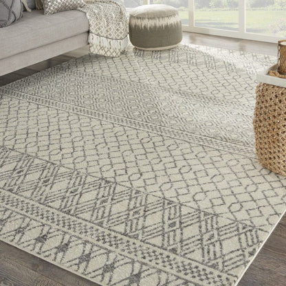 2’ X 10’ Ivory And Gray Geometric Runner Rug
