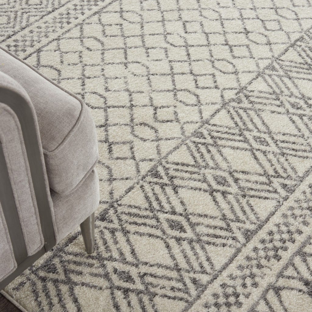 2’ X 10’ Ivory And Gray Geometric Runner Rug