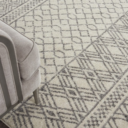 2’ X 10’ Ivory And Gray Geometric Runner Rug