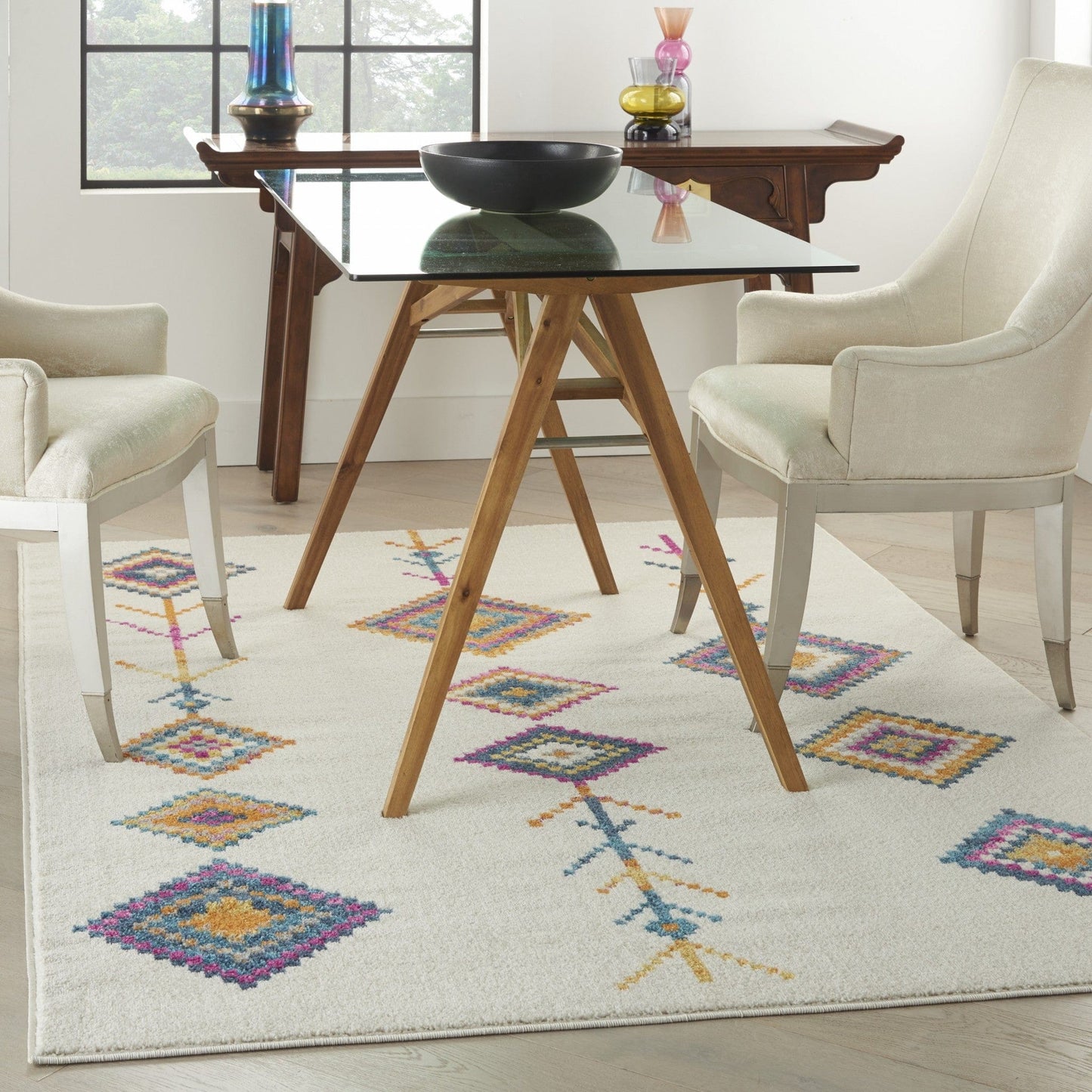 2’ X 3’ Ivory Boho Jewels Geometric Scatter Rug
