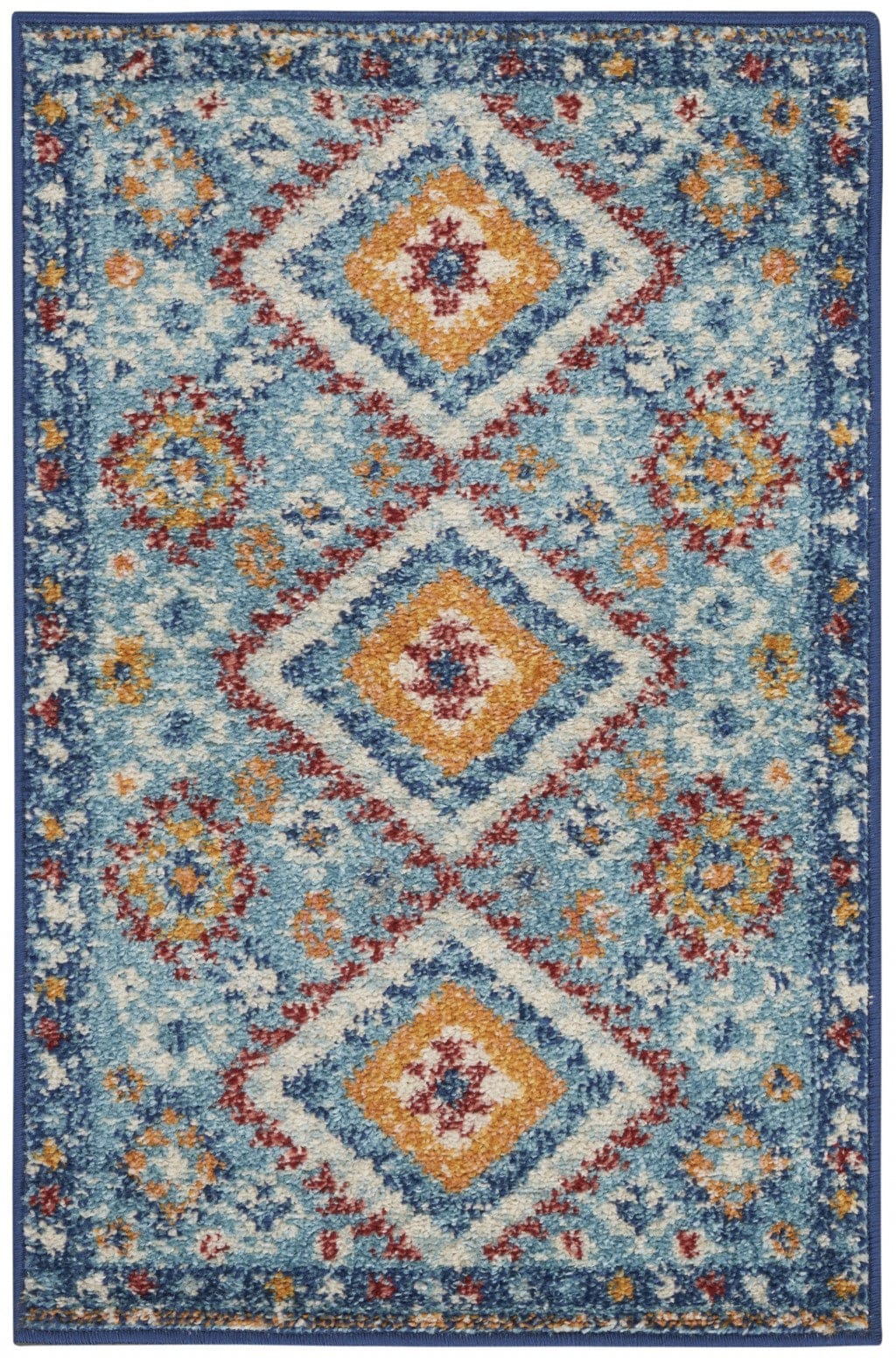 2’ X 3’ Blue And Multi Diamonds Scatter Rug