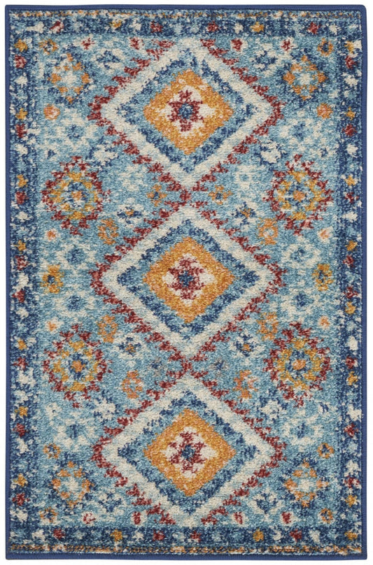 2’ X 3’ Blue And Multi Diamonds Scatter Rug