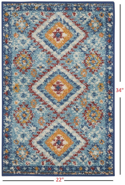 2’ X 3’ Blue And Multi Diamonds Scatter Rug