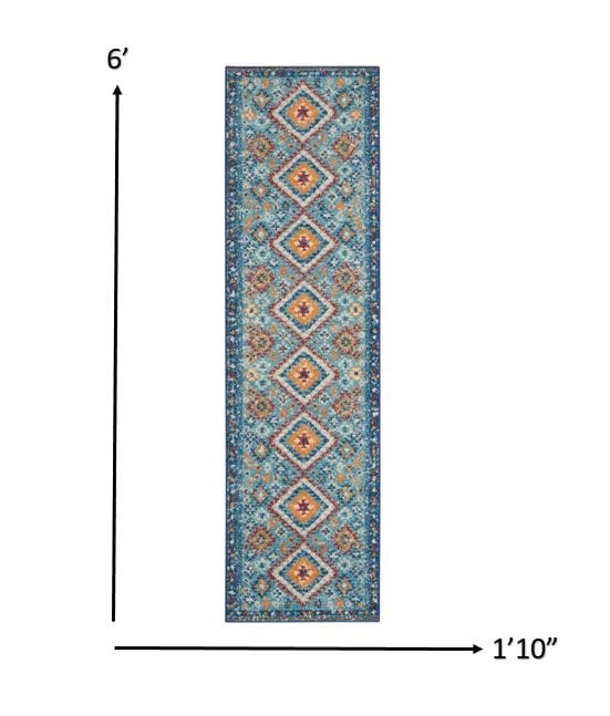 2’ X 3’ Blue And Multi Diamonds Scatter Rug