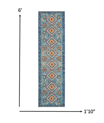 2’ X 3’ Blue And Multi Diamonds Scatter Rug