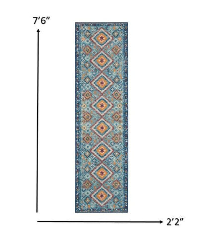 2’ X 3’ Blue And Multi Diamonds Scatter Rug