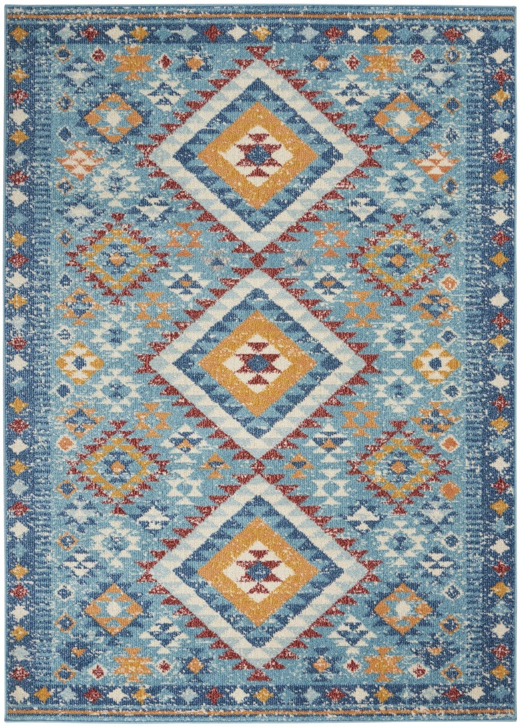 2’ X 3’ Blue And Multi Diamonds Scatter Rug