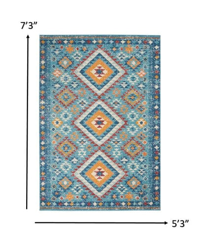 2’ X 3’ Blue And Multi Diamonds Scatter Rug