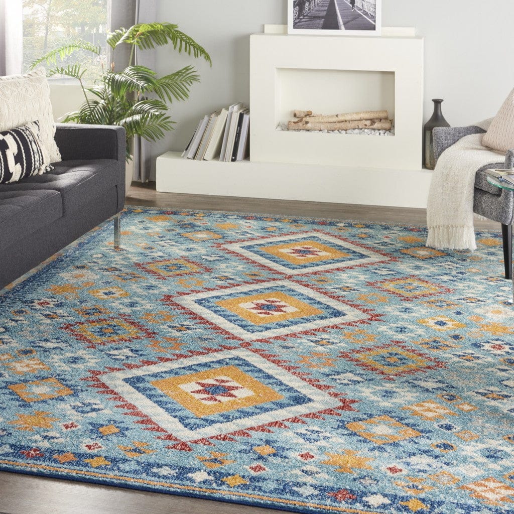 2’ X 3’ Blue And Multi Diamonds Scatter Rug