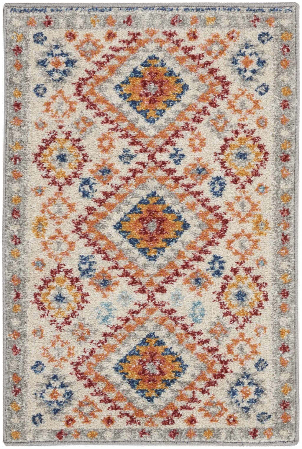 2’ X 3’ Ivory And Red Diamonds Scatter Rug