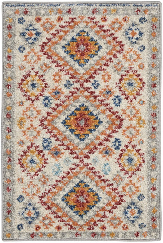 2’ X 3’ Ivory And Red Diamonds Scatter Rug