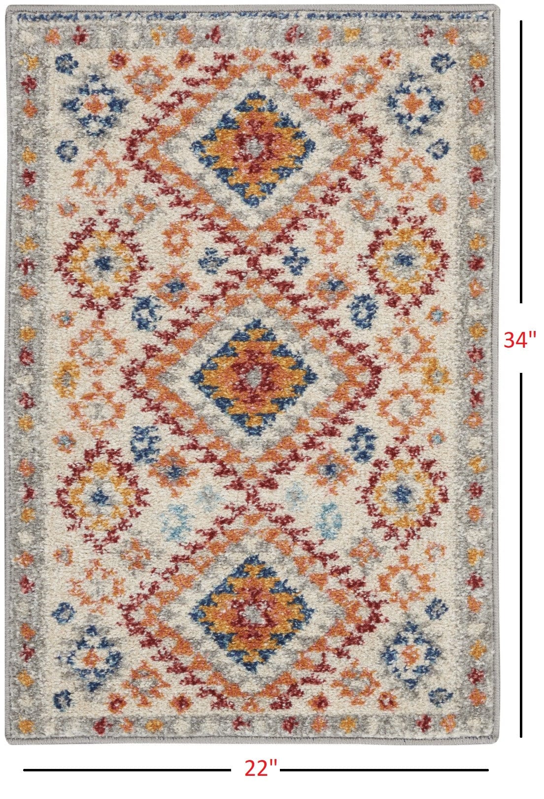 2’ X 3’ Ivory And Red Diamonds Scatter Rug