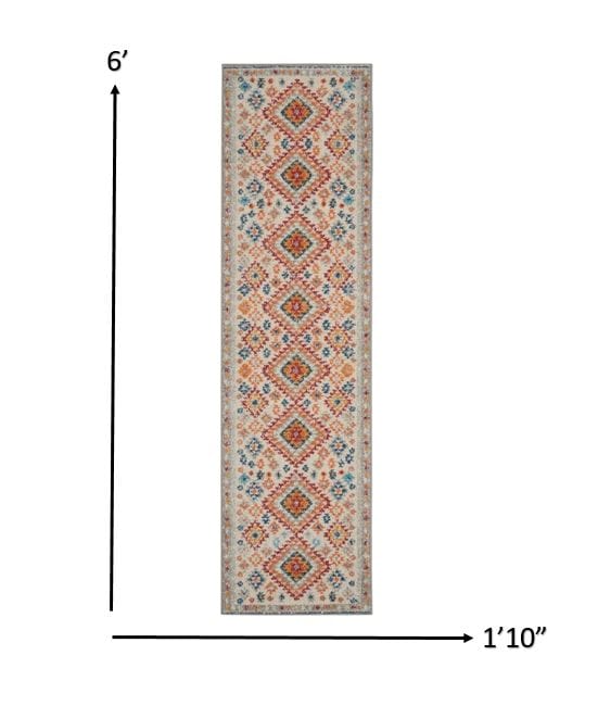 2’ X 3’ Ivory And Red Diamonds Scatter Rug