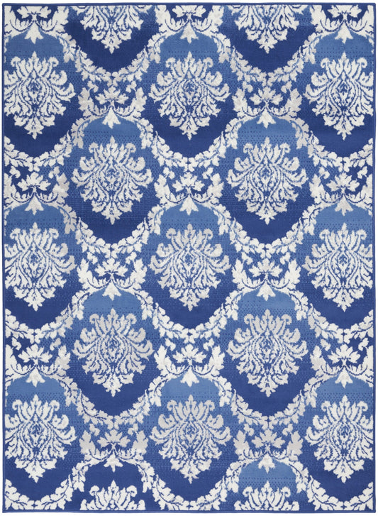 4’ X 6’ Blue And Ivory Damask Area Rug