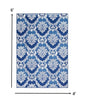 4’ X 6’ Blue And Ivory Damask Area Rug