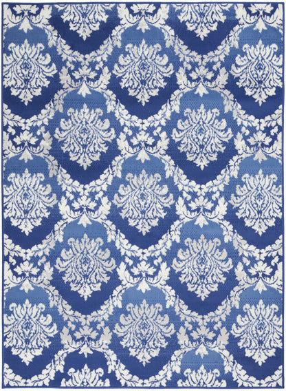 4’ X 6’ Blue And Ivory Damask Area Rug