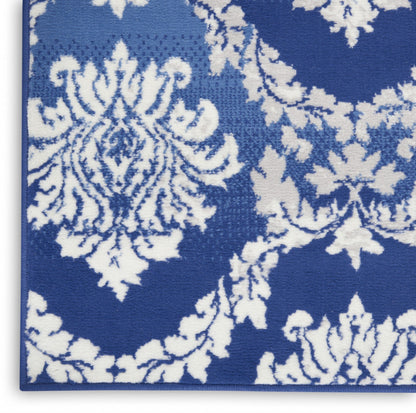 4’ X 6’ Blue And Ivory Damask Area Rug