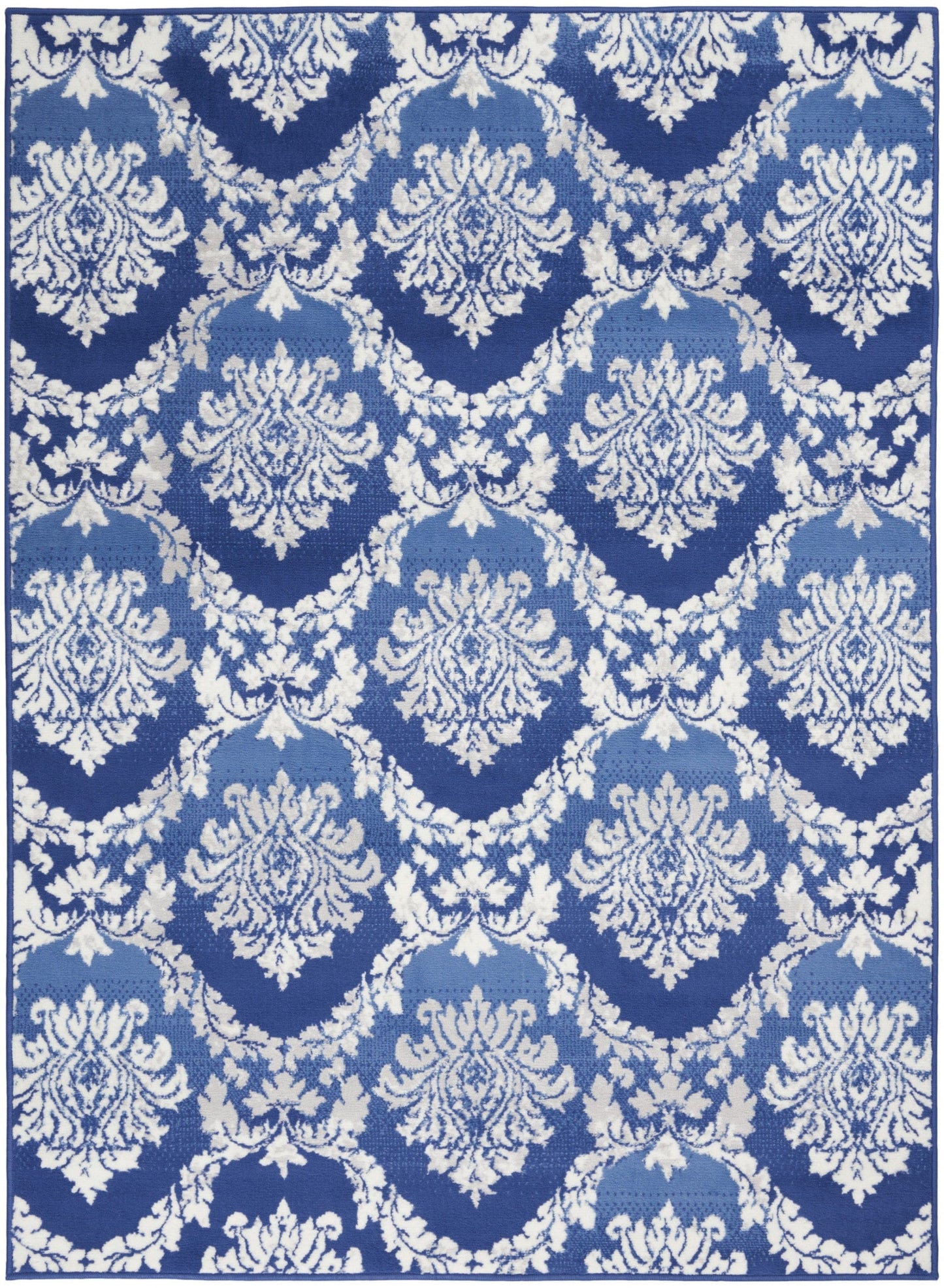 4’ X 6’ Blue And Ivory Damask Area Rug