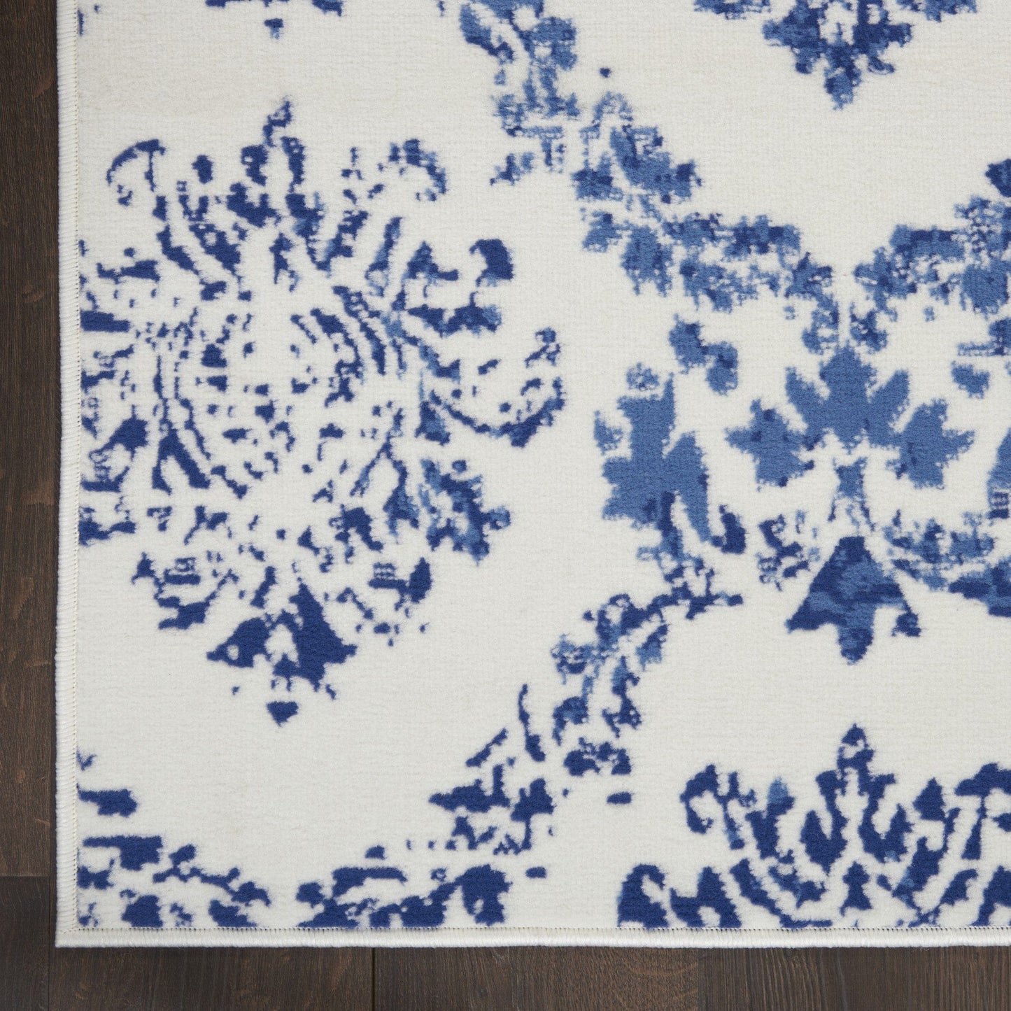 4’ X 6’ Blue And Ivory Damask Area Rug