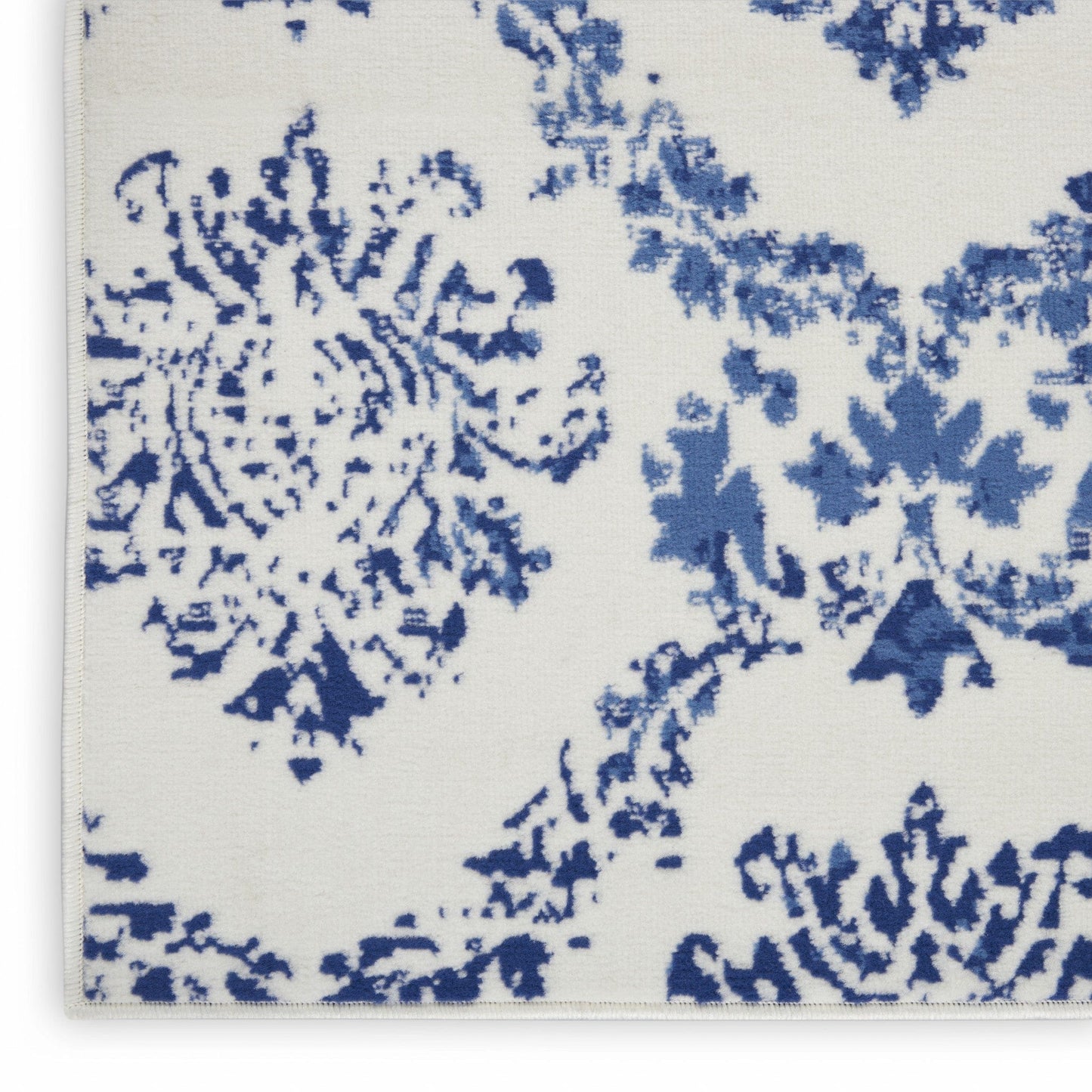 4’ X 6’ Blue And Ivory Damask Area Rug