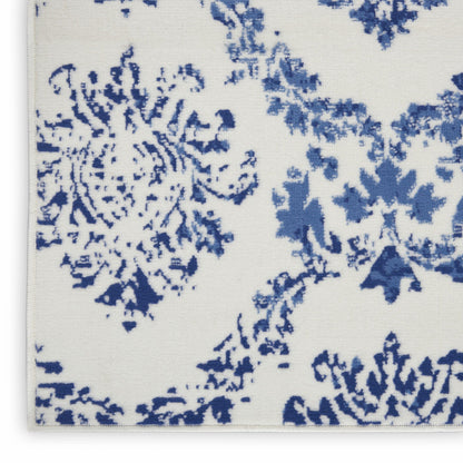 4’ X 6’ Blue And Ivory Damask Area Rug