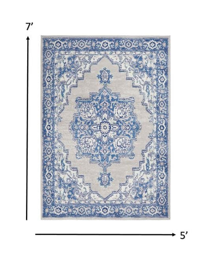 5’ X 7’ Gray And Blue Persian Medallion Area Rug