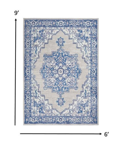 5’ X 7’ Gray And Blue Persian Medallion Area Rug