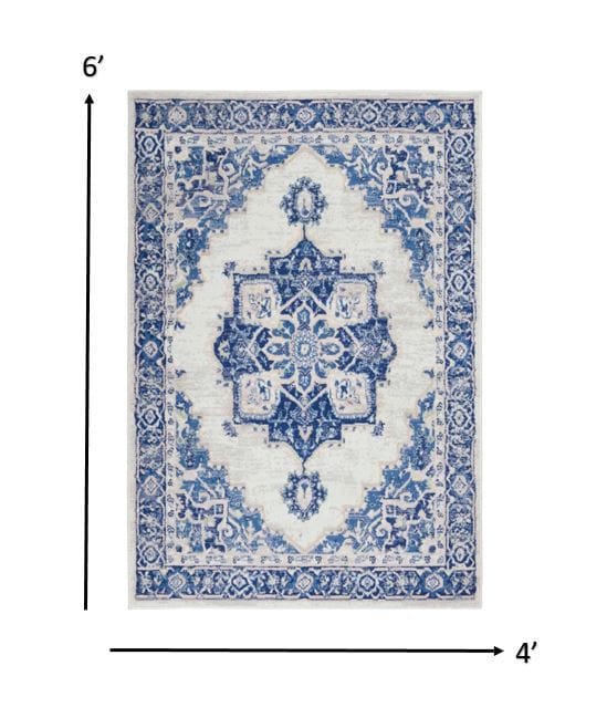 5’ X 7’ Gray And Blue Persian Medallion Area Rug