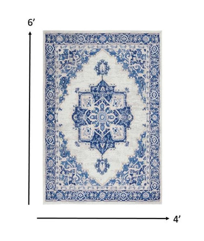 5’ X 7’ Gray And Blue Persian Medallion Area Rug