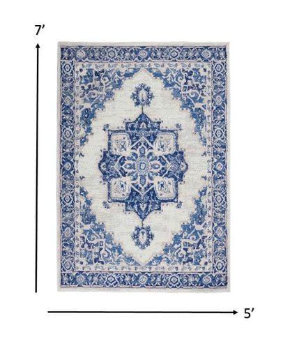 5’ X 7’ Gray And Blue Persian Medallion Area Rug