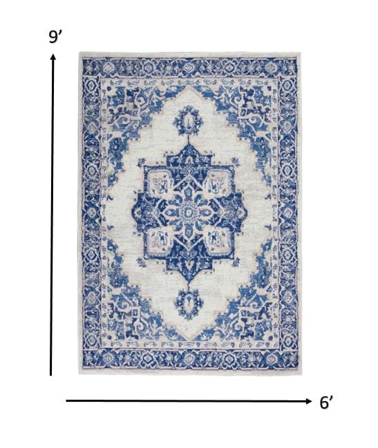 5’ X 7’ Gray And Blue Persian Medallion Area Rug
