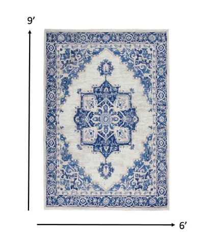 5’ X 7’ Gray And Blue Persian Medallion Area Rug