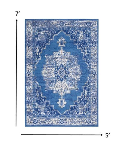 5’ X 7’ Gray And Blue Persian Medallion Area Rug