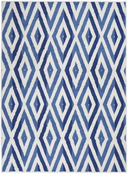 4’ X 6’ Ivory And Blue Diamond Area Rug