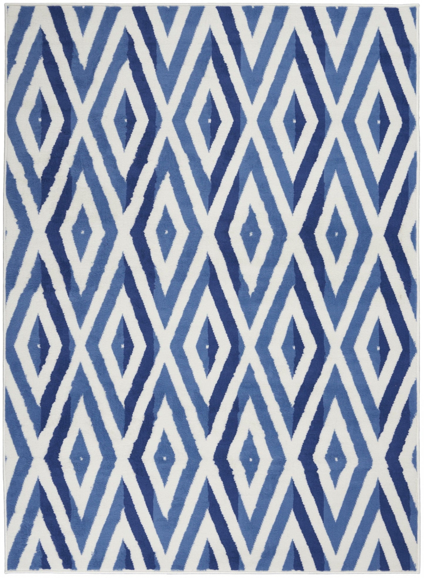 4’ X 6’ Ivory And Blue Diamond Area Rug
